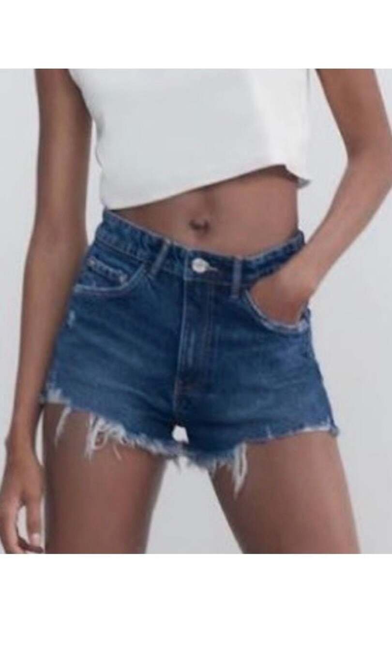 Zara High Rise Button Fly Raw Hem Denim Shorts Size 14